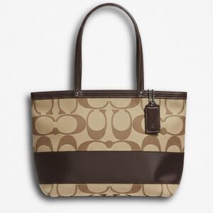 Y2K Classic Coach Monogram Canvas Tote Bag | Brown & Tan